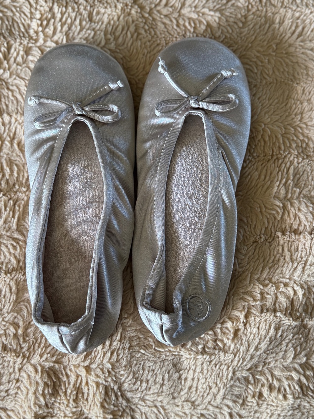 Women's Silver Ballet Flats with Bow